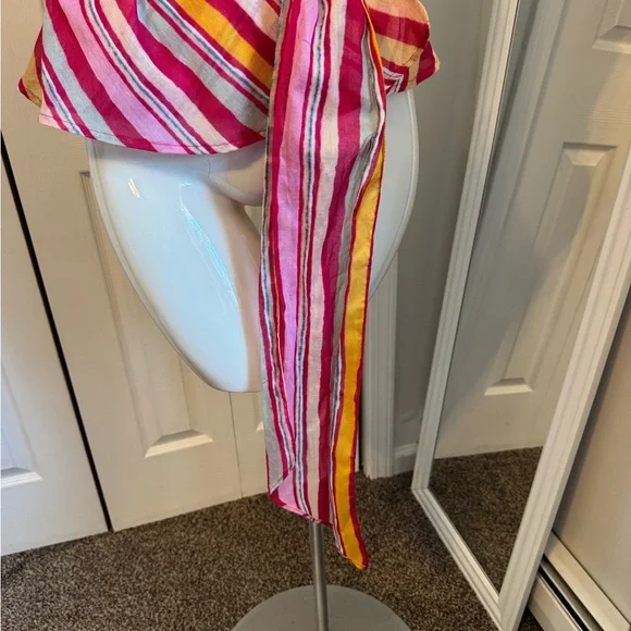 Lauren Ralph NWTS Multi Pink Sleeveless Ruffle Wrap Top Deep Vneck Size Small - Picture 6 of 12